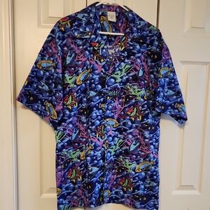 Vintage Single Stitch Tropical Coral Reef Fish Button Down Shirt